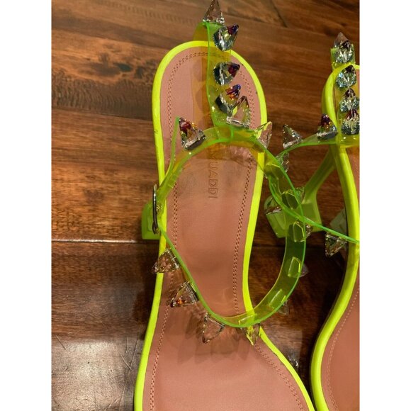 Amina Muaddi Neon Yellow Julia Heels W/ Spiked Ankle Strap, Size 40 (EU) 10 (US) - Picture 5 of 10
